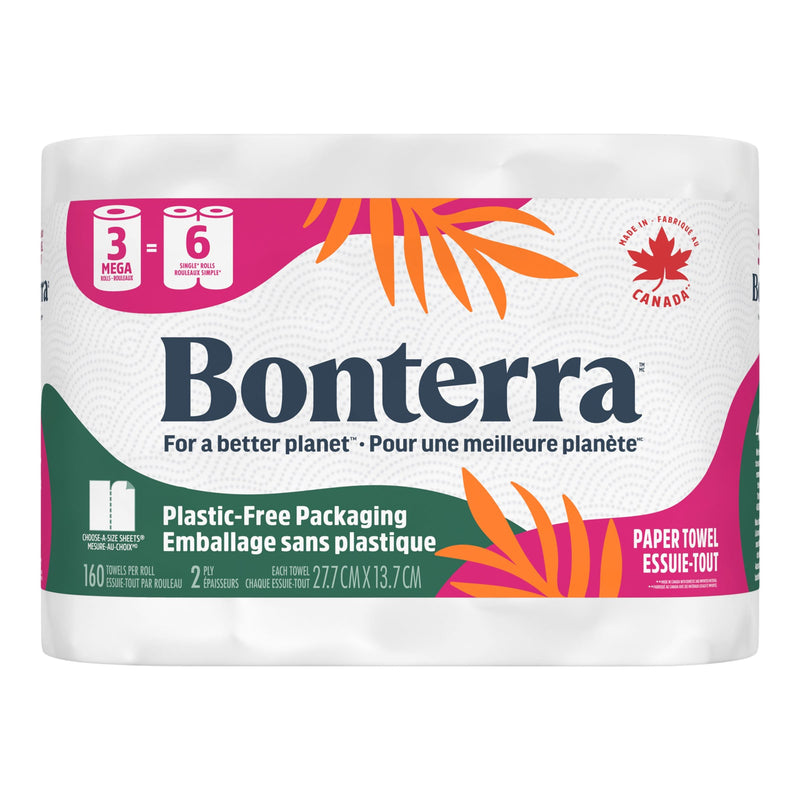 Bonterra Double Roll Paper Towel, 2-ply, 3-pk Y6