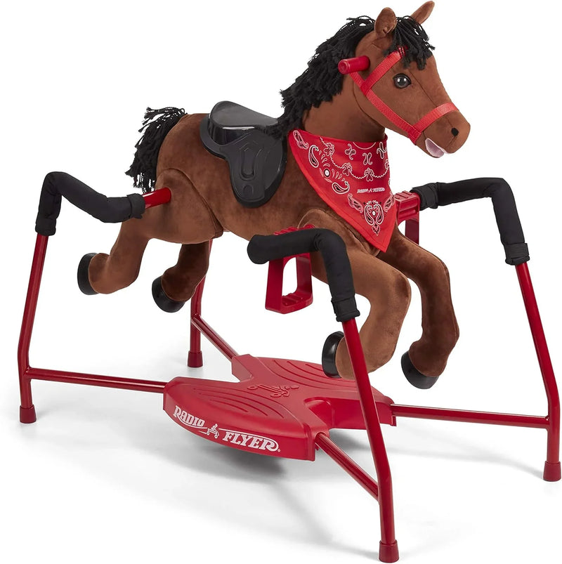Brown plush interactive riding horse J2