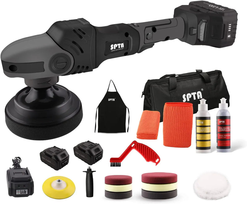 Buffer Polisher, 18V Cordless Rotary Polisher, 4Inch & 5Inch Car Polisher with 7 Variable Speed 2Pcs 4.0Ah Battery, 2 Backing Plate, 6 Polishing Pads, 2 Wool Pads for Car Polishing and Waxing F9