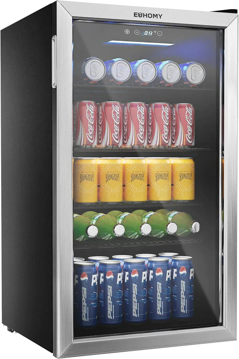 EUHOMY Beverage Refrigerator, 126 Can Mini fridge with Glass Door P3