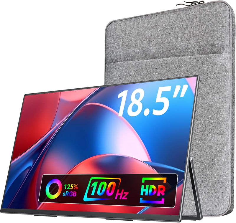 Large Portable Monitor-18.5 Inch Computer Gaming Display 100Hz 125% sRGB FHD 1080P USB-C HDMI IPS Screen for Laptop Mac Surface PC PS4/PS5 Xbox Built-in Kickstand, Speakers, VESA Mountable M1