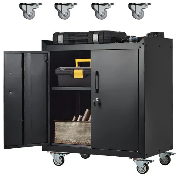 Garage Storage Cabinet with Wheels, 2 Door Tool Cabinet with Adjustable Shelves, Metal Lockable Tool Cabinet, Rolling Tool Chest for Home, 34 H x 30.3 L x 18 W, Assembly Required A3
