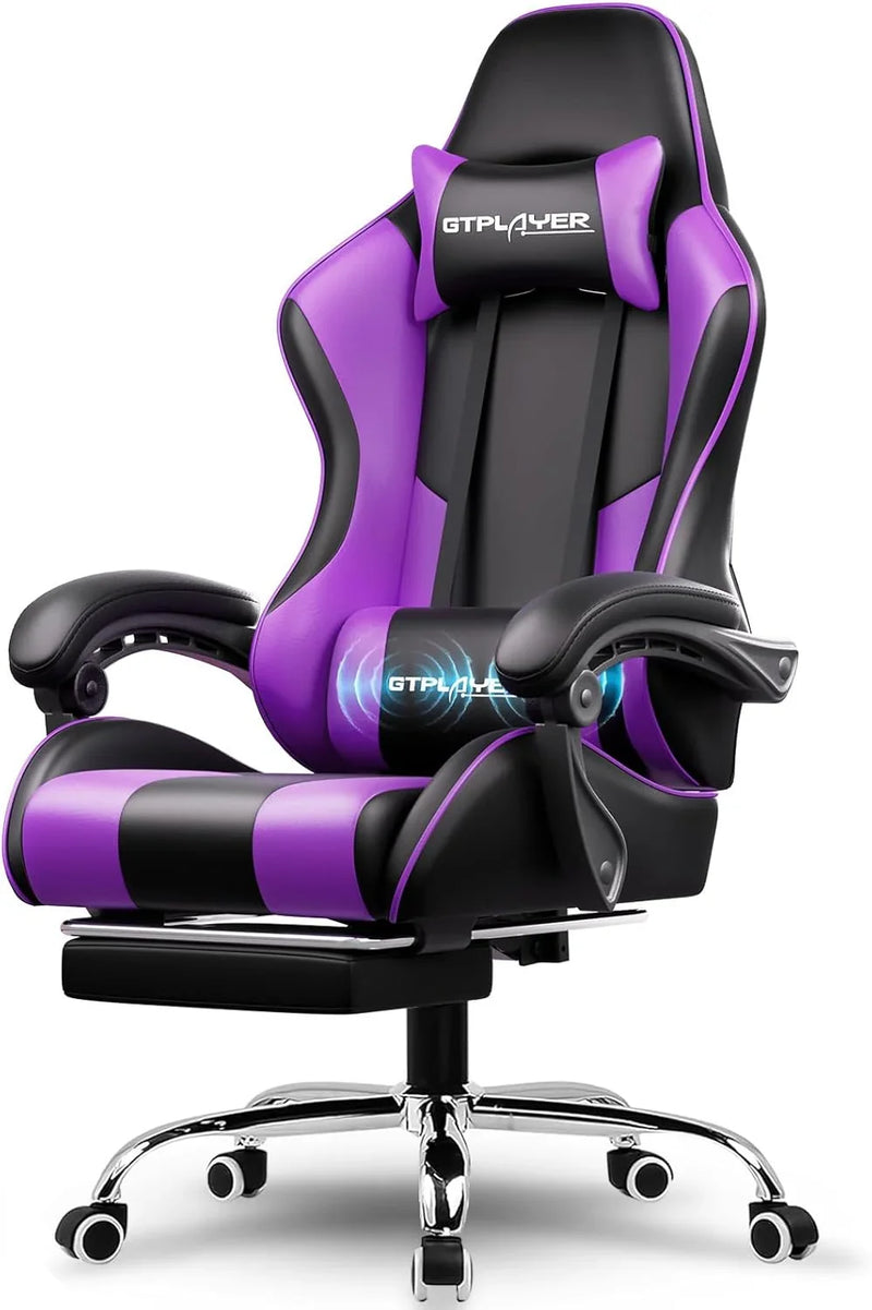 Gaming Chair with Footrest and Lumbar Support – Ergonomic Computer Chair with Headrest, 360° Swivel, Height Adjustable, White D0