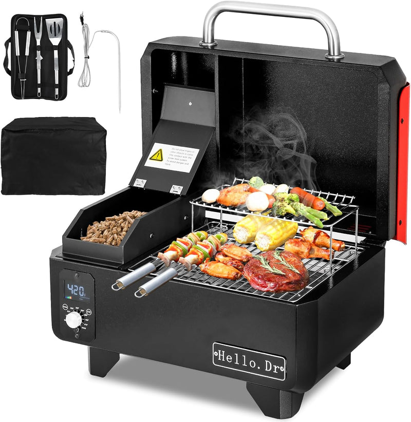 Portable Wood Pellet Grill and Smoker,Electric Outdoor 8 in 1 Tabletop Grills for RV Camping Tailgating RV Cooking BBQ, Intelligent Temperature Control and Superheated Steam Technology Y4