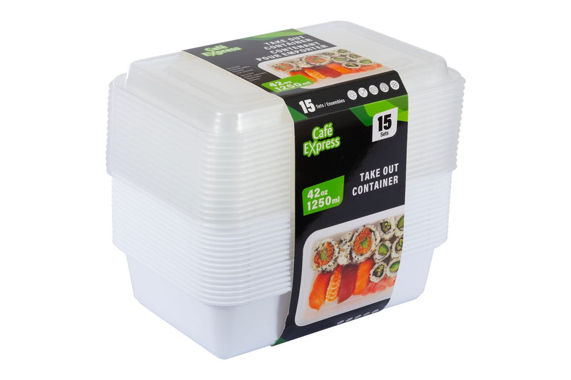 Cafe Express Rectangular Take Out Containers, 1.25-L, 15-pk Y9