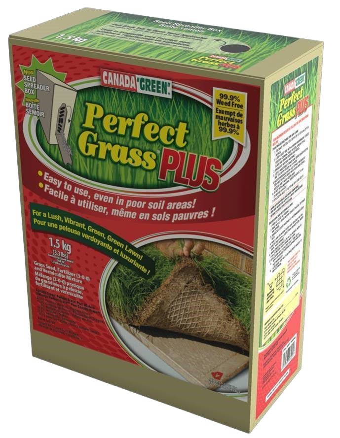 Canada Green Perfect Grass Plus 3-0-3 Grass Seed, Fertilizer & Vermiculite Mixture, 1.5kg J1