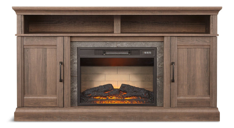 CANVAS Abbotsford Media Console Electric Fireplace TV Stand, 60-in, 1400W, Includes Remote Control, Brown F4