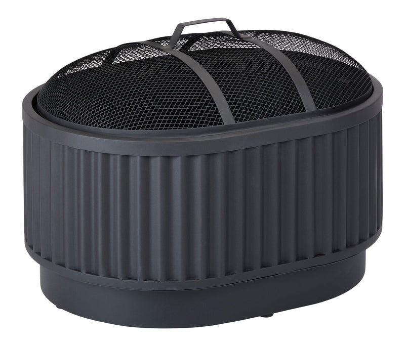 CANVAS Barbeau Oval Outdoor Fluted Wood Firepit, 28-in, Black P8