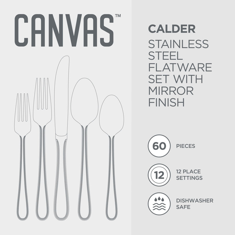 CANVAS Beaded Edge Flatware Set, Serves 12, 60-pc V0