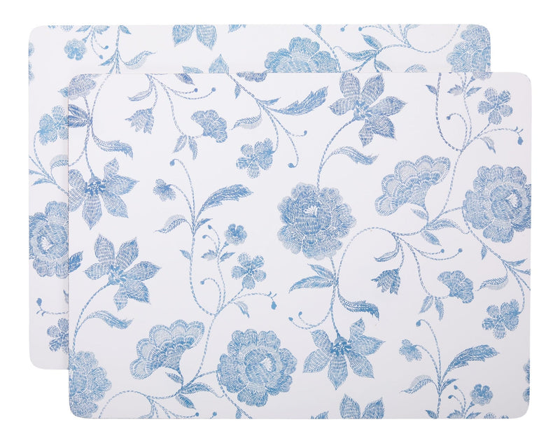 CANVAS Blue Floral Rectangle Cork Placemat Set, Multi-Coloured, 11-in x 15-in, 2-pk M8
