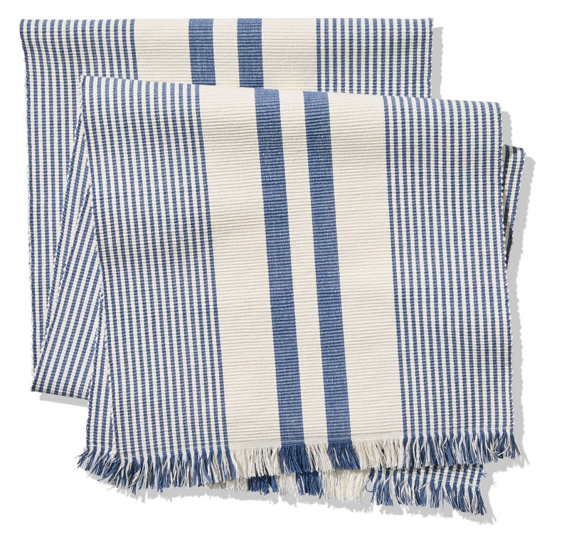 CANVAS Blue Ribbed Rectangular Cotton Table Runner, 84-in x 15-in A3