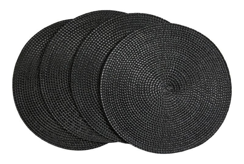 CANVAS Braided Round Placemats, Black, 15-in Diameter, 4-pk Q1