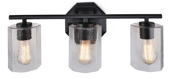 CANVAS Bridgewater 3-Light Vanity Light Fixture with Rippled Glass Shade, Black D2