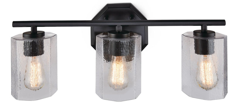 CANVAS Bridgewater 3-Light Vanity Light Fixture with Rippled Glass Shade, Black D2