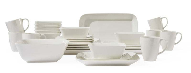 CANVAS Cornerbrook Square Stoneware Dinnerware Set with Serveware, Serves 8, 34-pc, Warm White L1