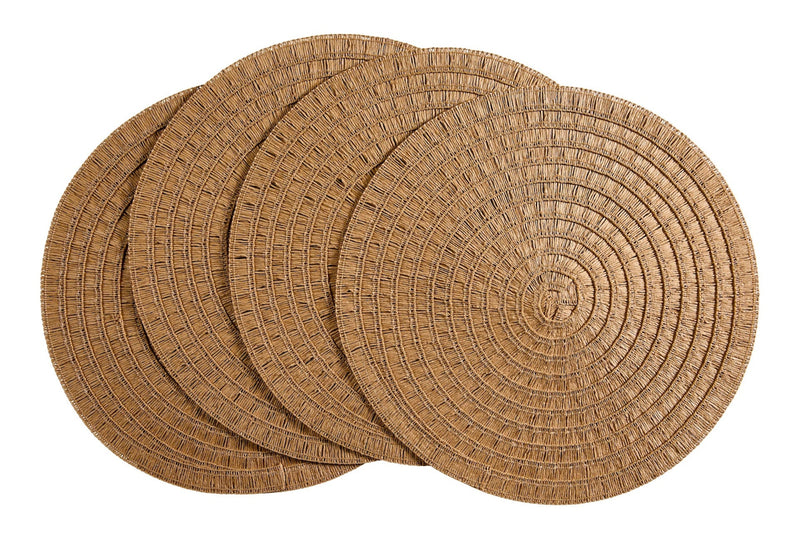 CANVAS Crochet Natural Placemats, Round, Hand-woven, 4-pk F0