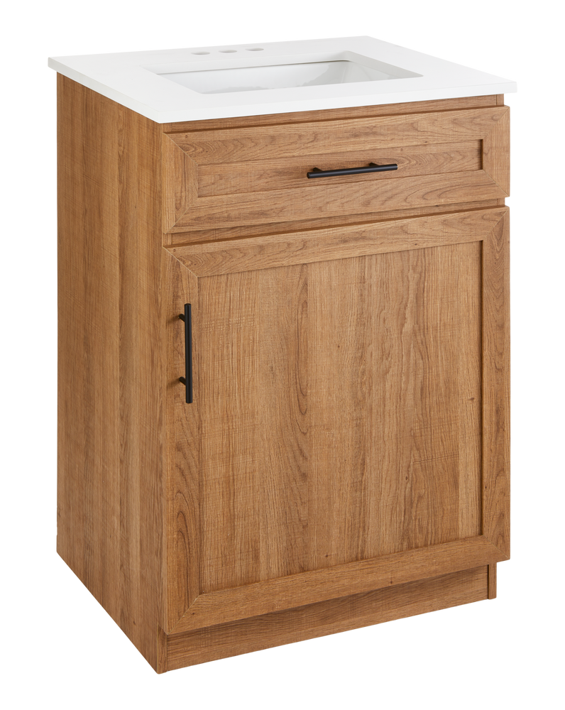CANVAS Danville Single Door Single Sink Stone Top Bathroom Vanity, Honey Oak, 24-in U6