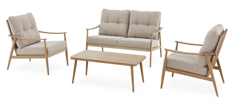 CANVAS Elmvale Outdoor Patio Conversation Set with Rattan Back and Tufted Cushions, Tan, 4-pc Z3