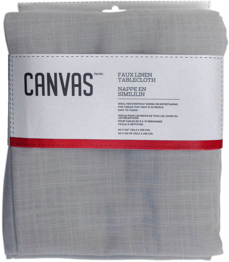 CANVAS Faux Linen Rectangle Tablecloth, 60-in x 102-in, Light Grey D5