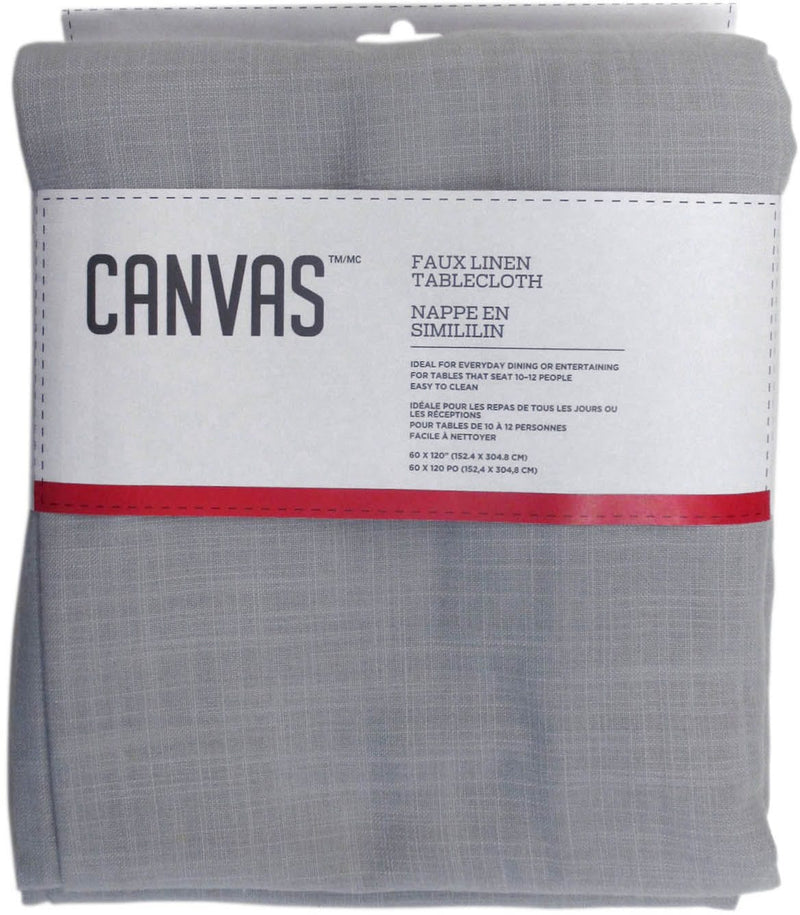 CANVAS Faux Linen Rectangle Tablecloth, 60-in x 120-in, Light Grey K9