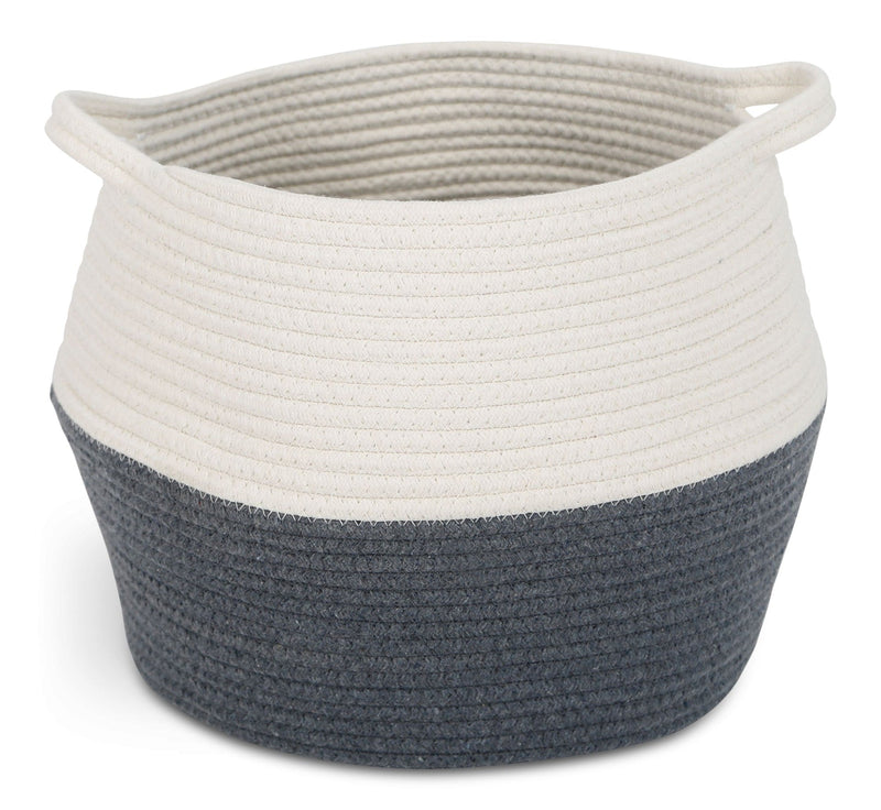 CANVAS Henley Round Rope Basket, White/Grey, 12.6 x 12.6 x 11.8-in D8