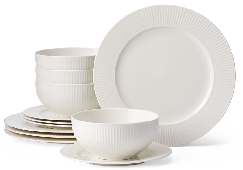 CANVAS Highbury Ribbed New Bone Dinnerware Set, Serves 4, 12-pc, White A6