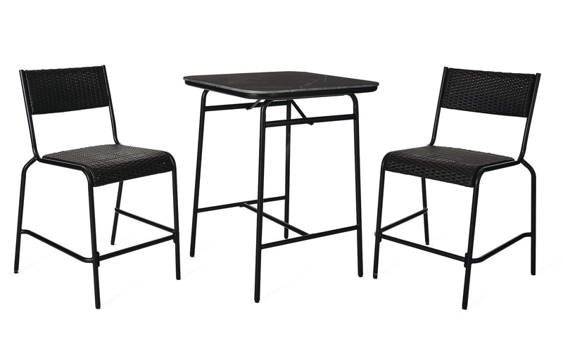 CANVAS Kensington Outdoor Patio High Dining Set with Stone Table Top, Black, 3-pc V5