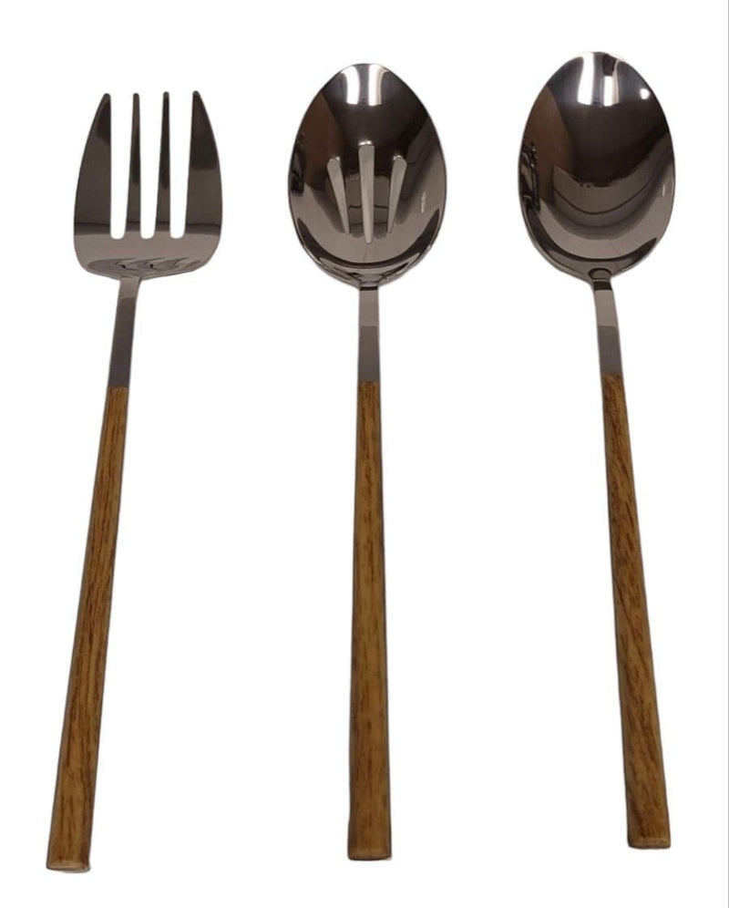 CANVAS Kin Stainless Steel Serving Set with Faux Wood Finish, 3-pc Y3