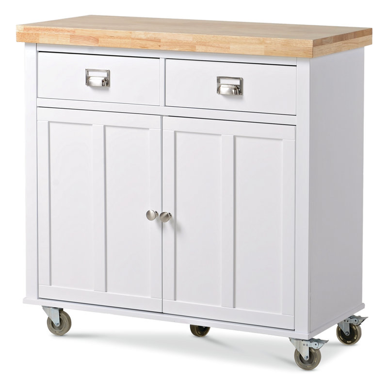CANVAS Mayfield Wood Top Kitchen Utility Storage Cart/Island With Locking Wheels, White U0