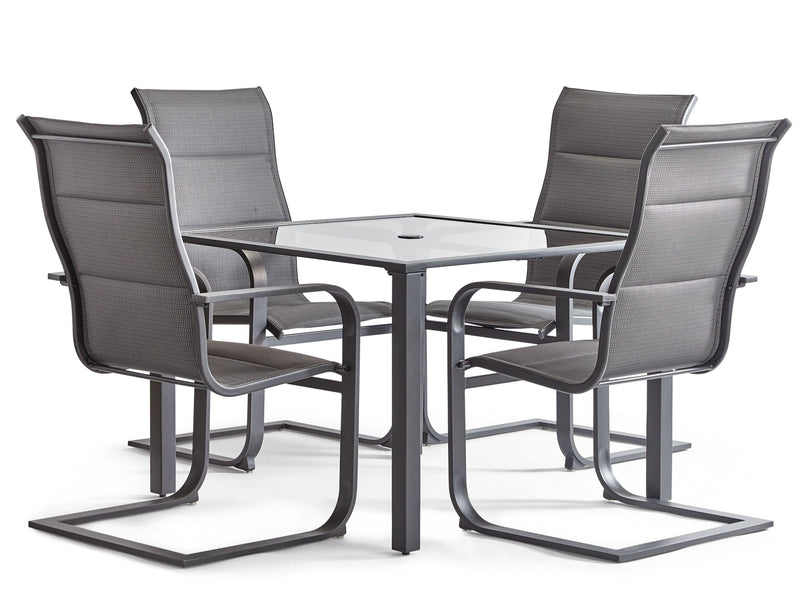 CANVAS Minden Steel Outdoor Patio Dining Set with Glass Top Table, Grey, 5-pc H0