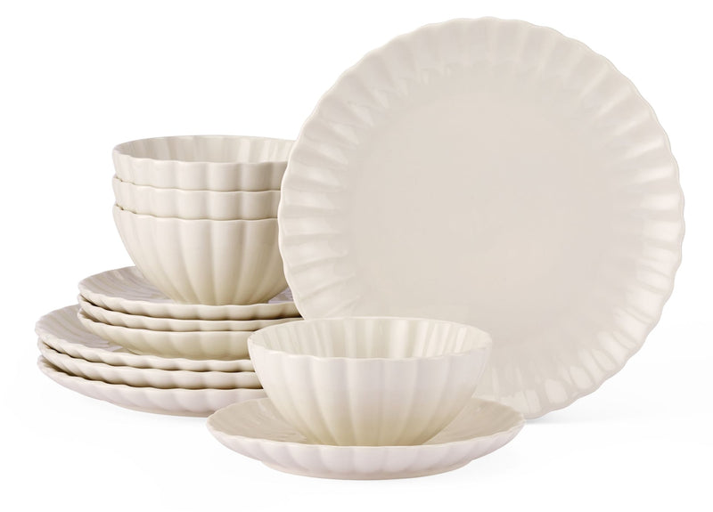 CANVAS Odessa Scalloped Porcelain Dinnerware Set, 12-pc, White C7