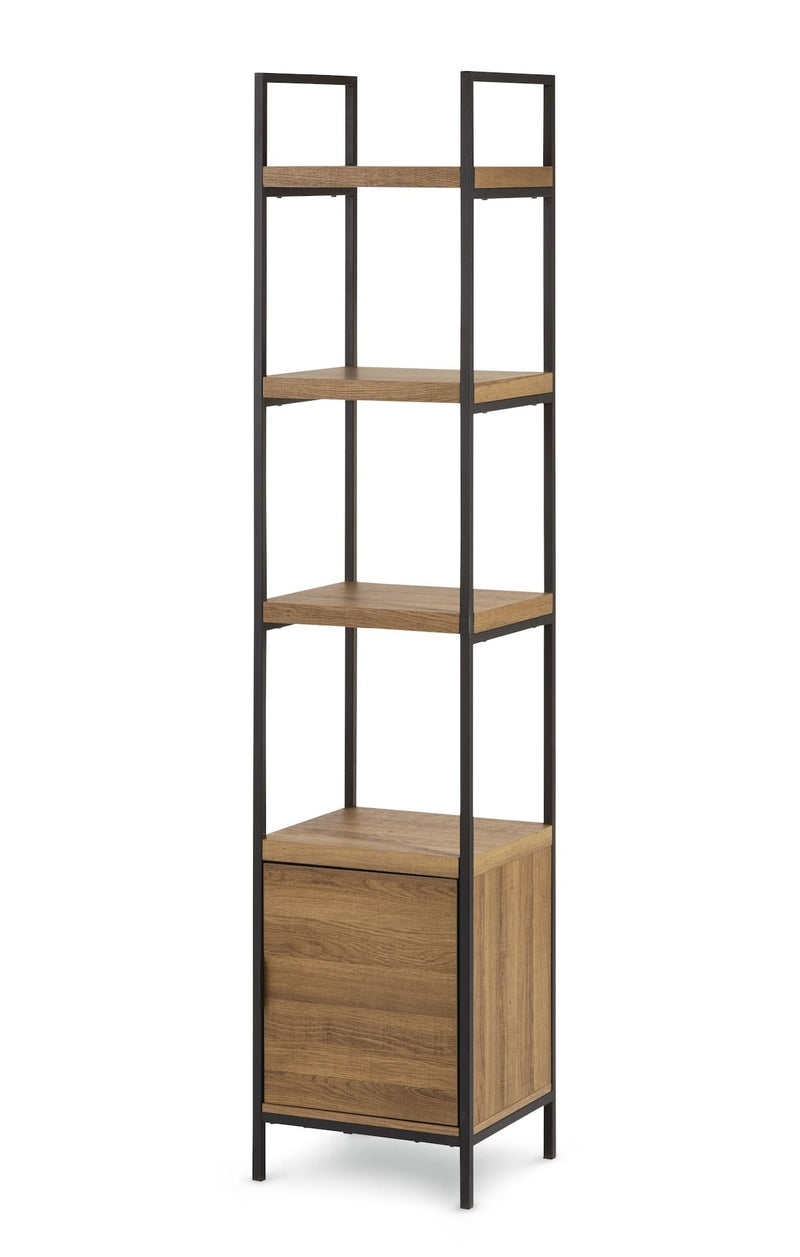 CANVAS Robson 4-Tier Metal Frame Narrow Bookcase With Storage Door, Oak Finish J7