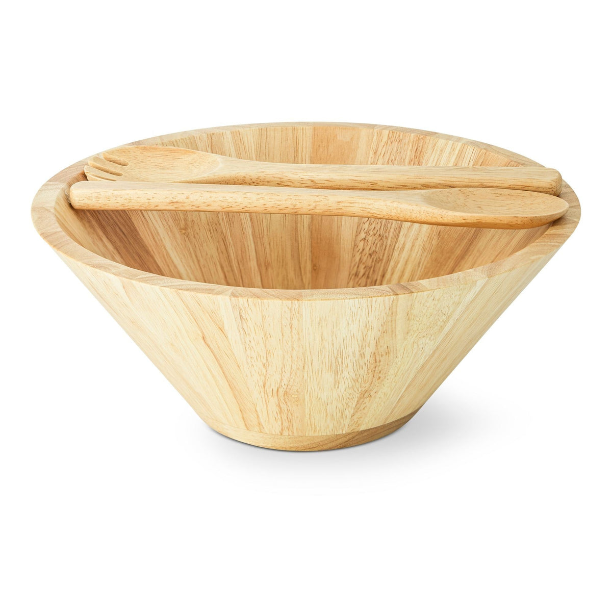 CANVAS Rubberwood Tapered Salad Bowl & Servers, Tan
