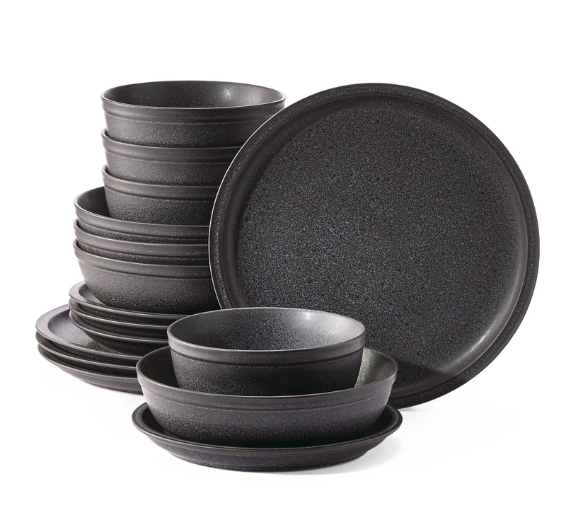 CANVAS Varennes Stoneware Dinnerware Set, Serves 4, 16-pc, Black Reactive Glaze B6