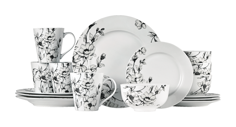 CANVAS Wild Rose Porcelain Dinnerware Set, Serves 4, 16-pc, White S5
