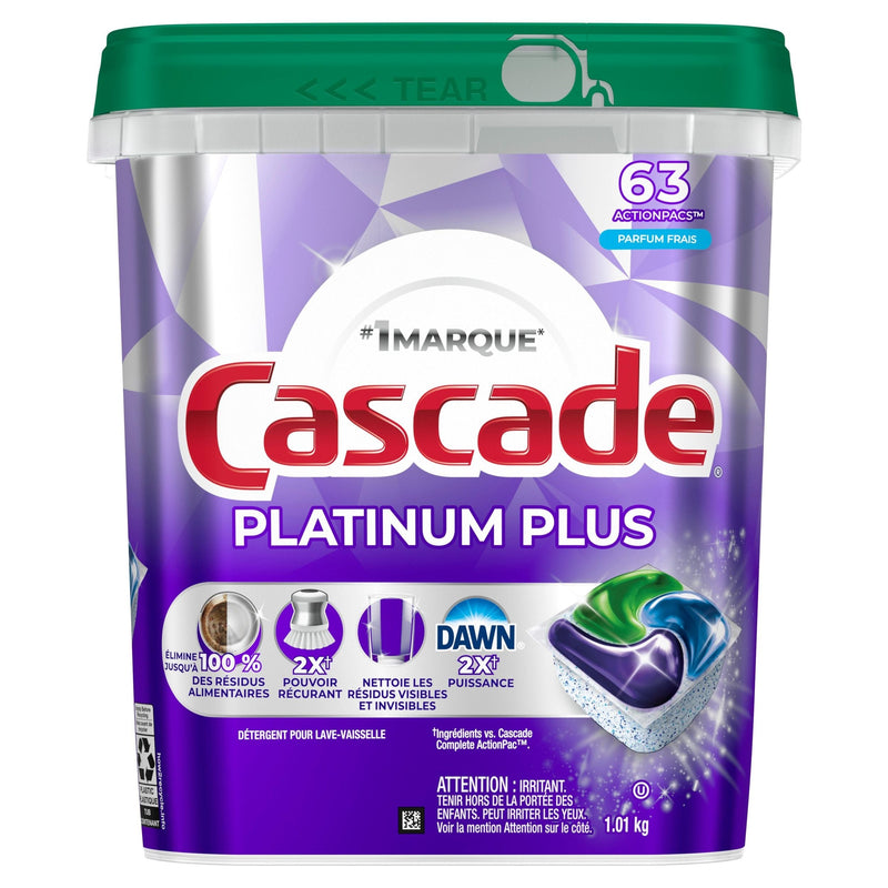 Cascade ActionPacs Platinum Plus Fresh Dishwasher Pods, 63-ct O8