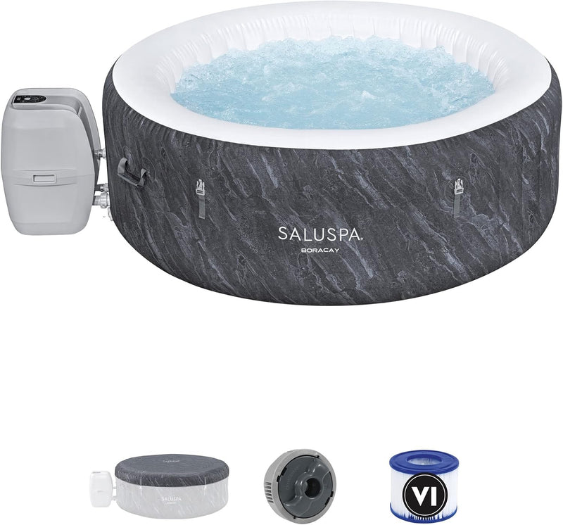 SaluSpa Fiji AirJet Large Round 2 to 4 Person Inflatable Hot Tub Portable Outdoor Spa with 120 AirJets and EnergySense Cover, Grey O6