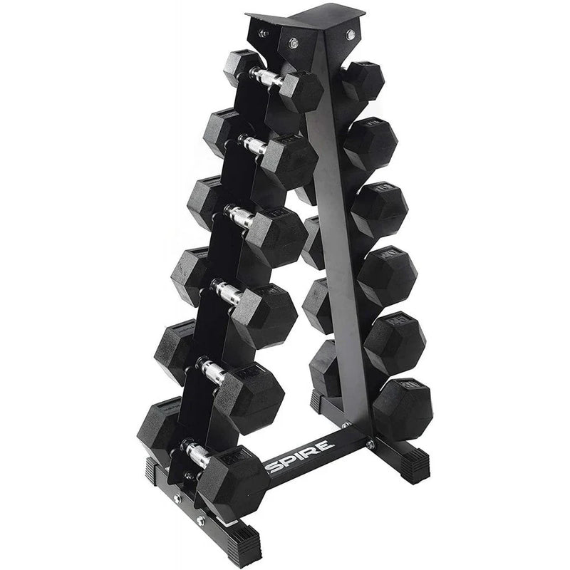 Inspire Fitness 210 lb. (5-30 lb.) Rubber Dumbbell Set with 6 pair Vertical Rack W2