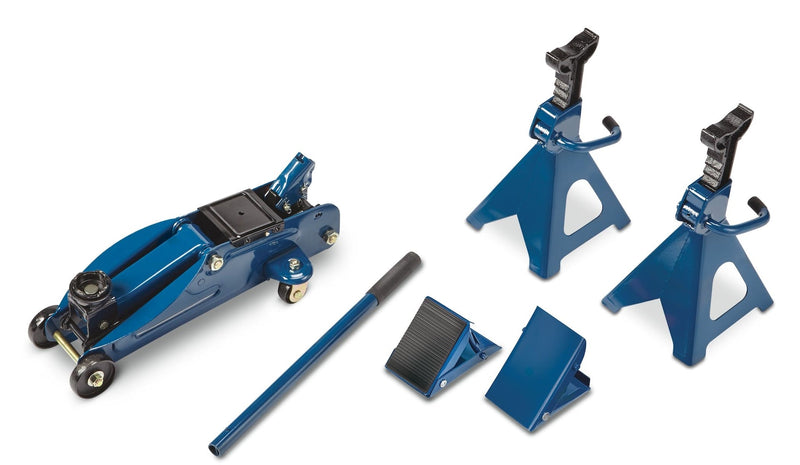 Certified Garage Combo Kit, Jack and Axle Stands with Wheel Chocks, 2-Tonnes, 5-pc E2