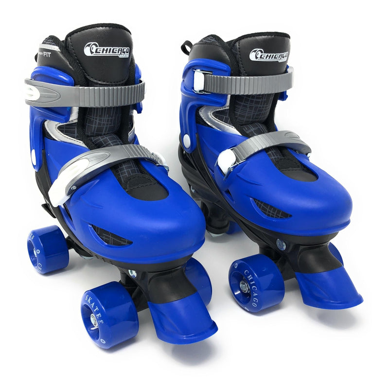 Chicago Skates Kids' Adjustable Quad Rollerblades Bundle, Blue S3