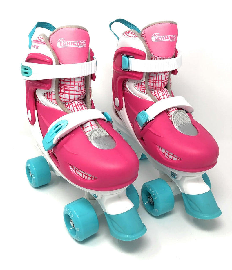 Chicago Skates Kids' Adjustable Quad Rollerblades Bundle, Pink G0