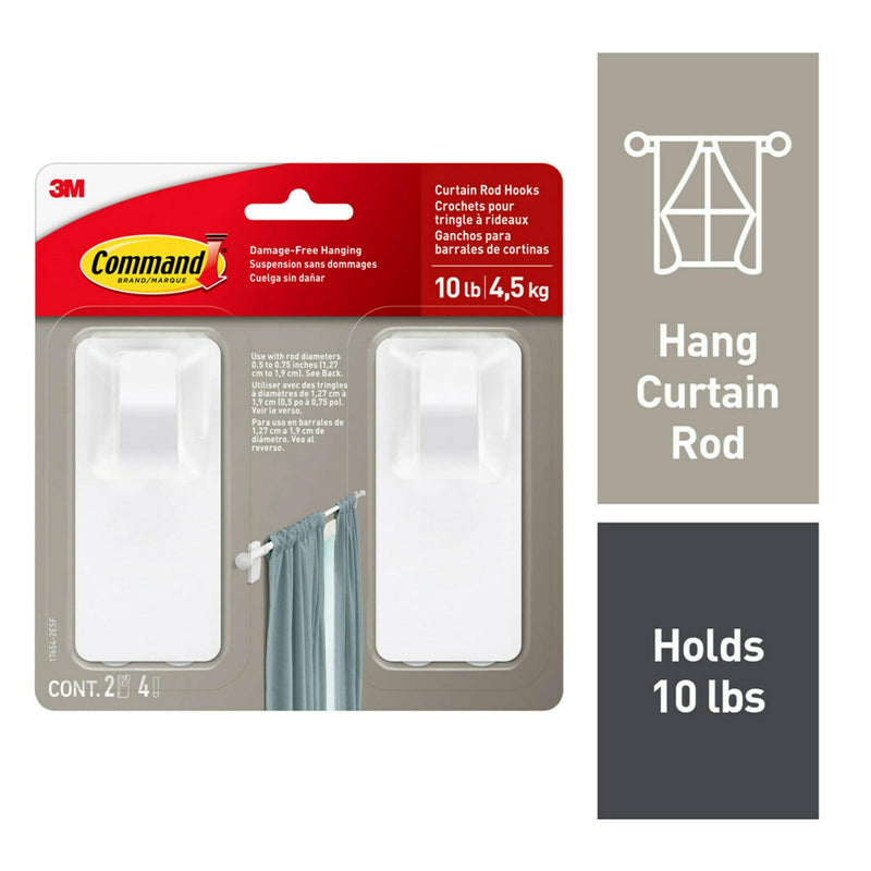 Command 2-Piece 10-lb Matte White Damage Free Curtain Rod Hooks S1