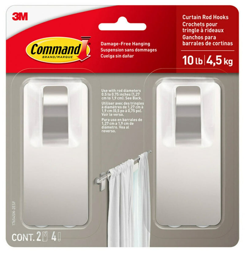 Command 2-Piece 10-lb Satin Nickel Damage Free Curtain Rod Hooks P5