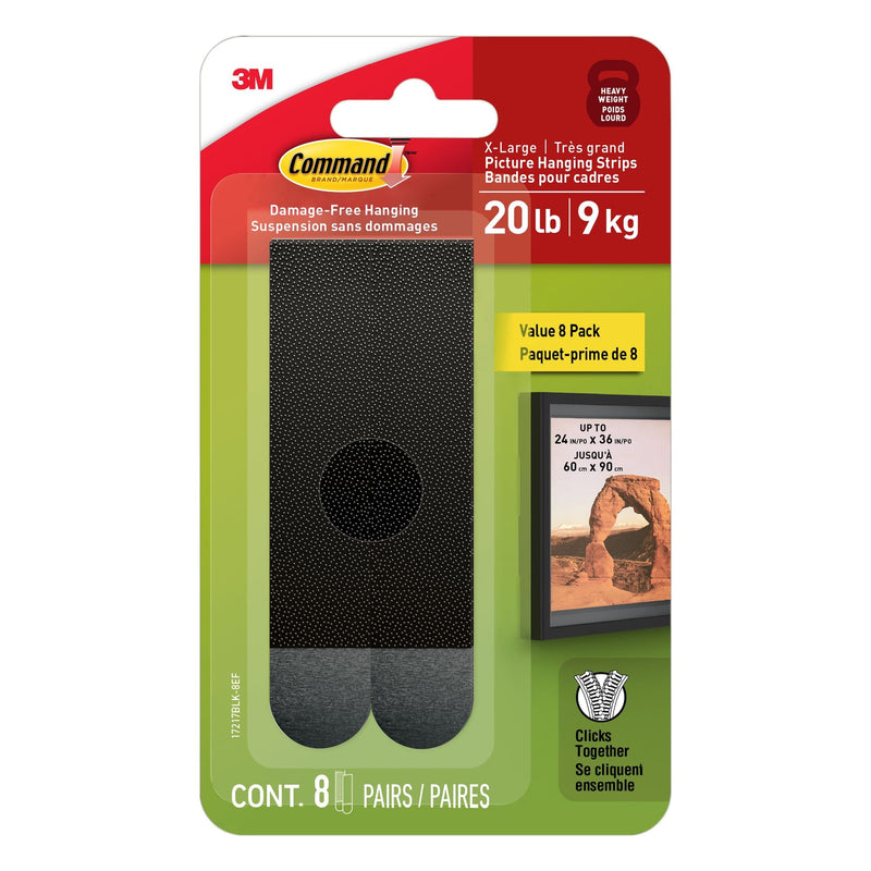 Command 20-lb Black Picture Hanging Strips Value Pack, 17217BLK-8EF | 8 Pairs, X-Large Strips A6