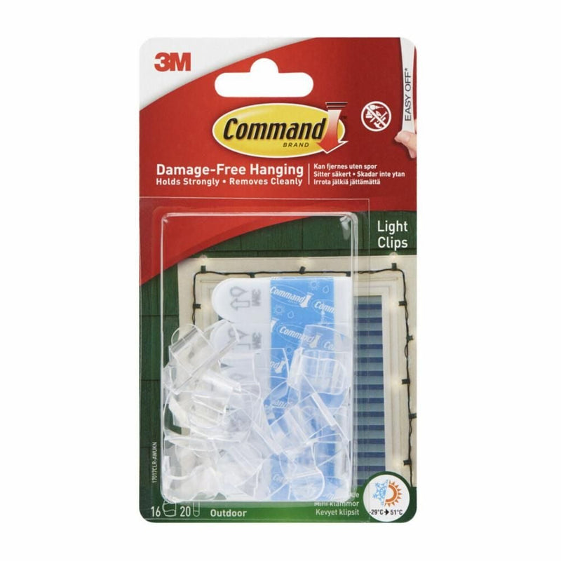 Command Clear Small Light Clips, for Outdoor, All Weather Strips Included K3