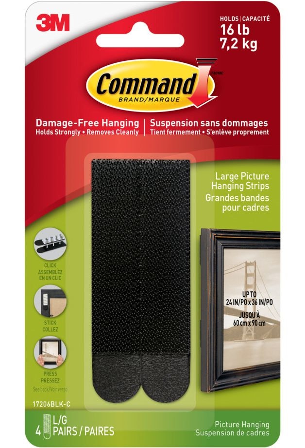 Command Large Adhesive Picture Hanging Strips, Black, 16-lbs, 4 Strips per Pack T6