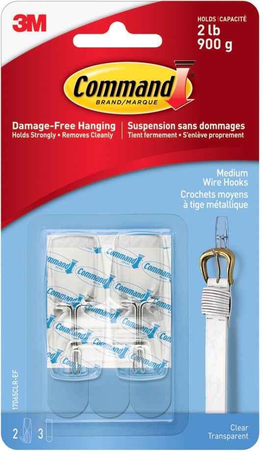 Command Medium Wire Toggle Hooks with Adhesive Strips, Clear, 2-lbs, 2 Strips per Pack O6