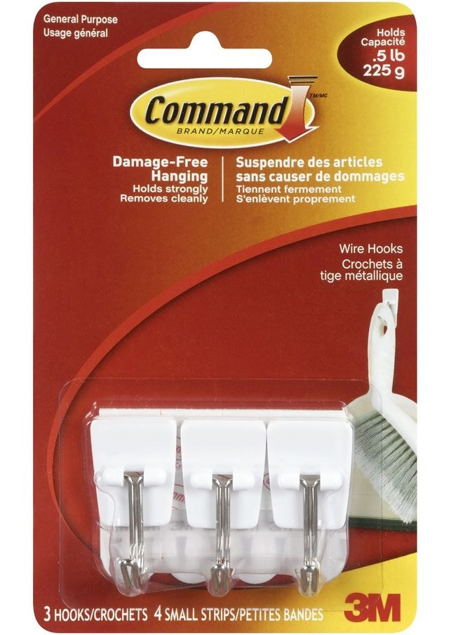 Command Micro Wire Utensil Hooks with Adhesive Strips, White, 0.5-lbs, 3 Strips Per Pack Q1