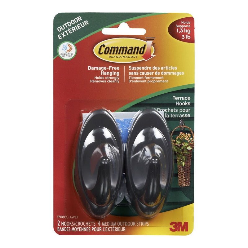 Command Outdoor Medium Slate Terrace Hooks, Easy Application, Foam Strips included Y4