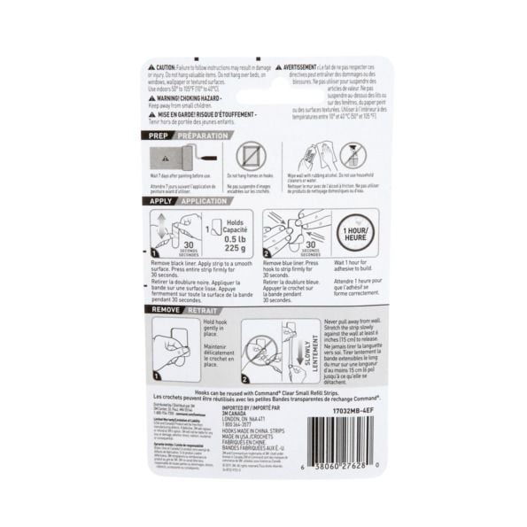Command Small Decorative Hooks with Adhesive Strips, Matte Black, 0.5-lbs, 4 Strips per Pack J6